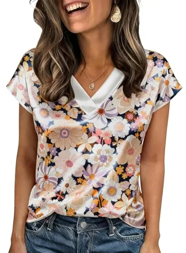 Floral Satin V Neck Dress, Blue
