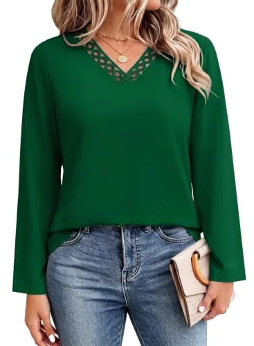 V Neck Long Sleeve Top III, Evergreen