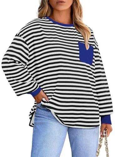 Crew Neck Long Sleeve Top, Sail Blue