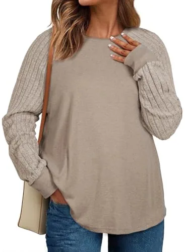Round Neck Long Sleeve Top, Oatmeal