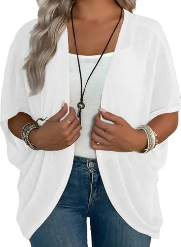 Half Sleeve Kimono Cardigan V, White