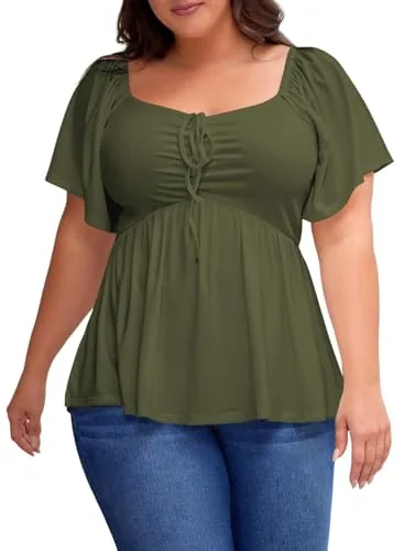 Sweetheart Neck Short Sleeve Dress, Green