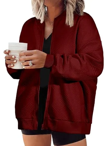 Collared Long Sleeve Jacket, Burgundy
