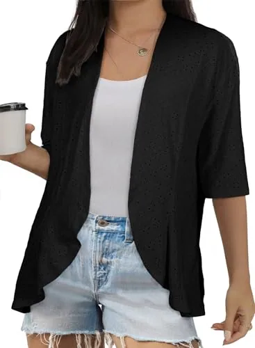 Loose Short Sleeve Cardigan, Black
