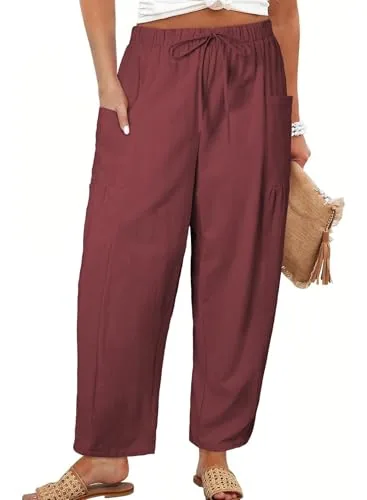 Elastic Waist Pants II, Red Dahlia