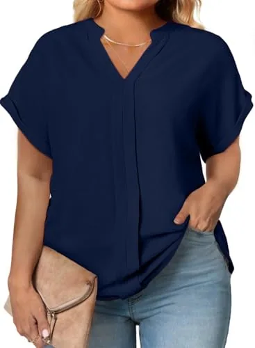 V Neck Short Sleeve Dress, Navy Blue