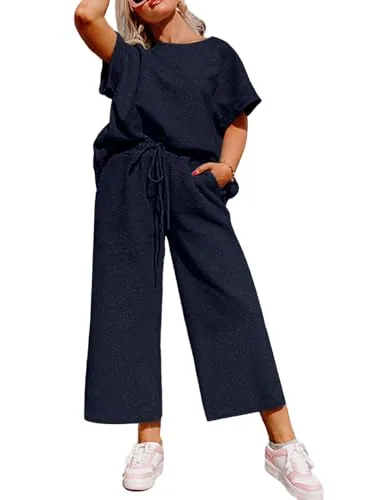 High Waist Two-Piece Set, Navy Blue