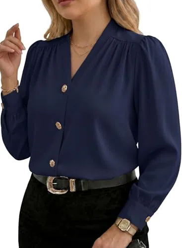 V Neck Long Sleeve Dress, Navy Blue
