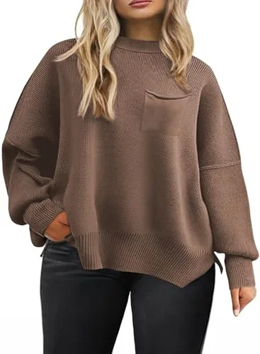 Long Sleeve Pullover Sweater, Brown